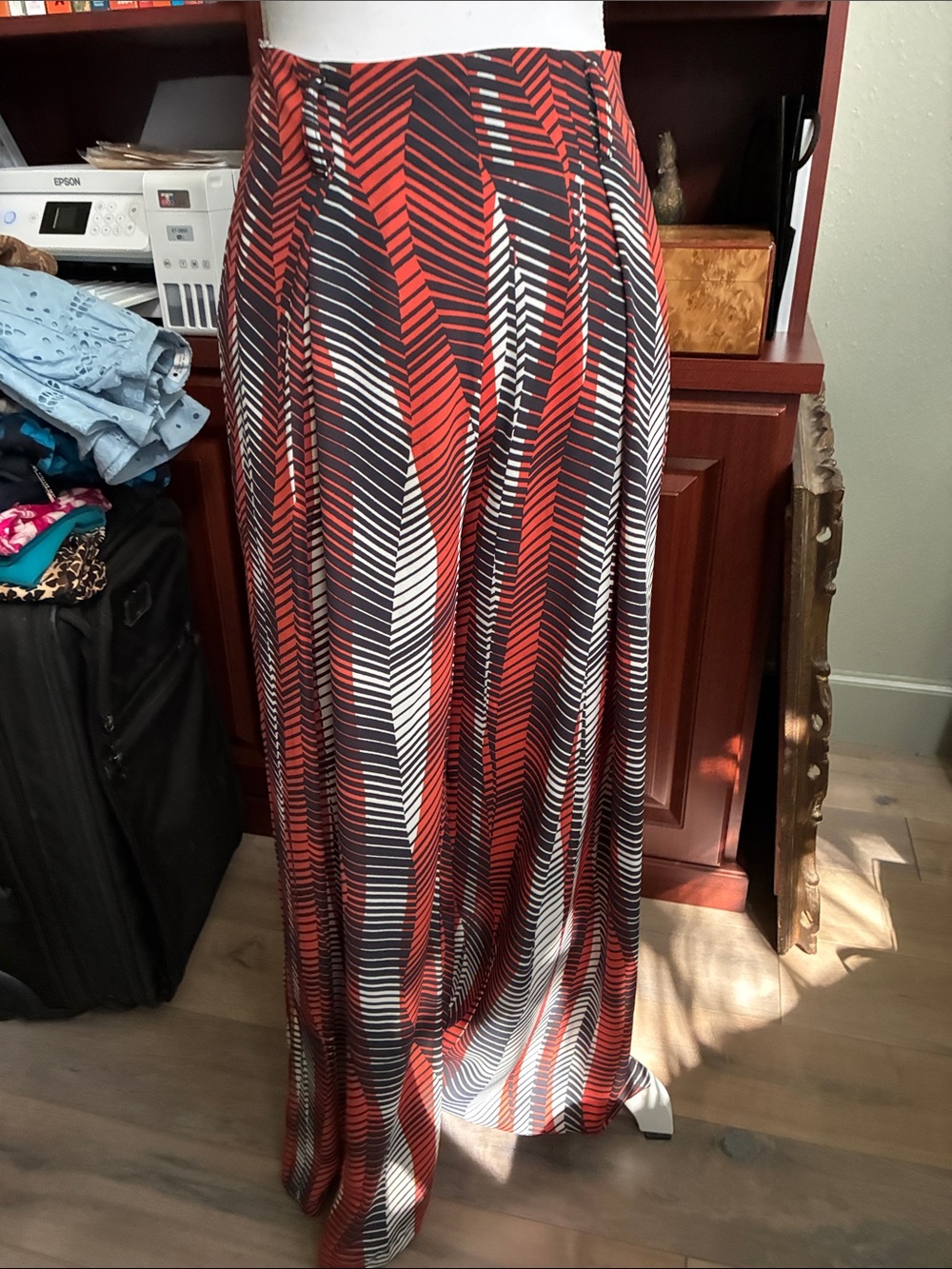 Zara Red, Black & White Chevron Maxi Skirt